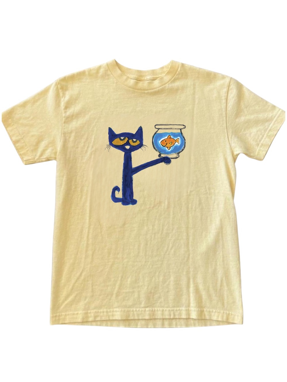Gildan Yellow Cat & Fish Graphic Tee